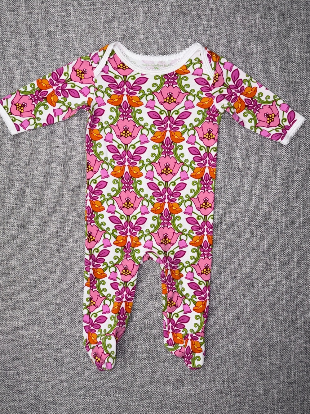 Vera Bradley Pink Floral Footed One-Piece with Orange & Green Accents